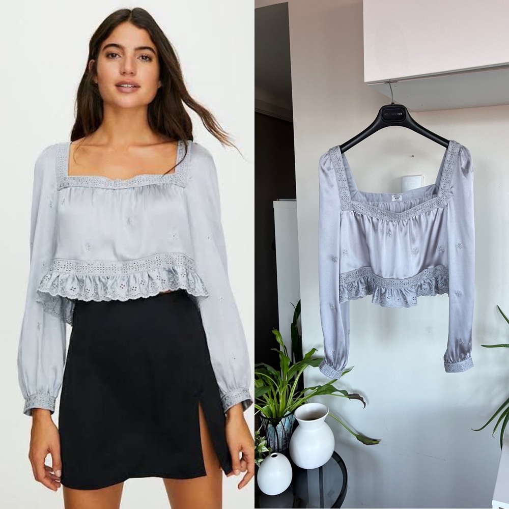 Aritzia Sunday Best May Day Long sleeve Satin Formal Boho Casual Blouse Size 4